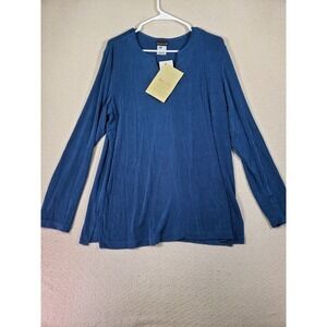 Oitiknit Top Womens Large Blue Long Sleeve Acetate Blend Blouse Outdoor